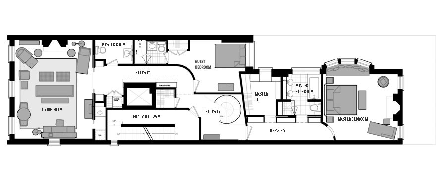 Murray Hill Townhouse Second Floor Plan - Second Floor Plan/ 1612sqft