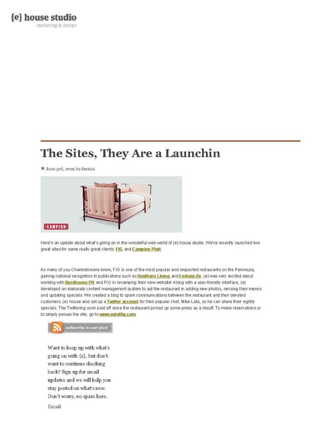 {E} House Studio Newsletter